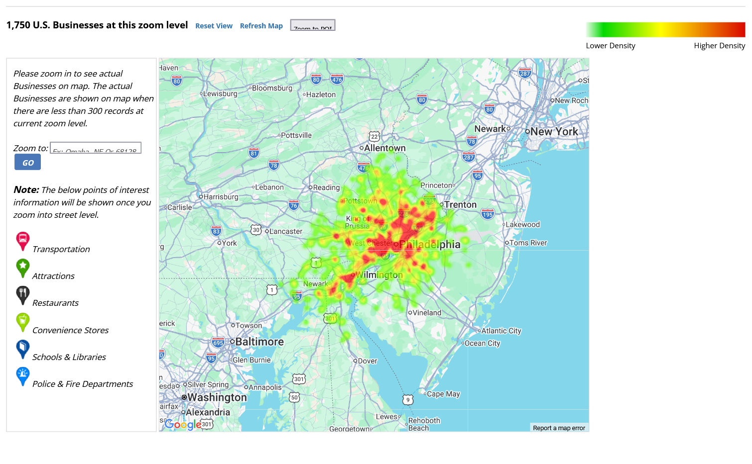 Screenshot: Heat map of search results from Data Axle Reference Solutions.