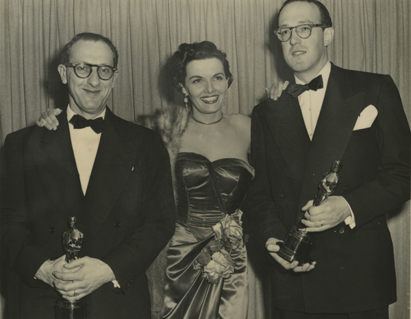 Ray Evans, Jane Russell and Jay Livingston at The Academy Awards, 1949