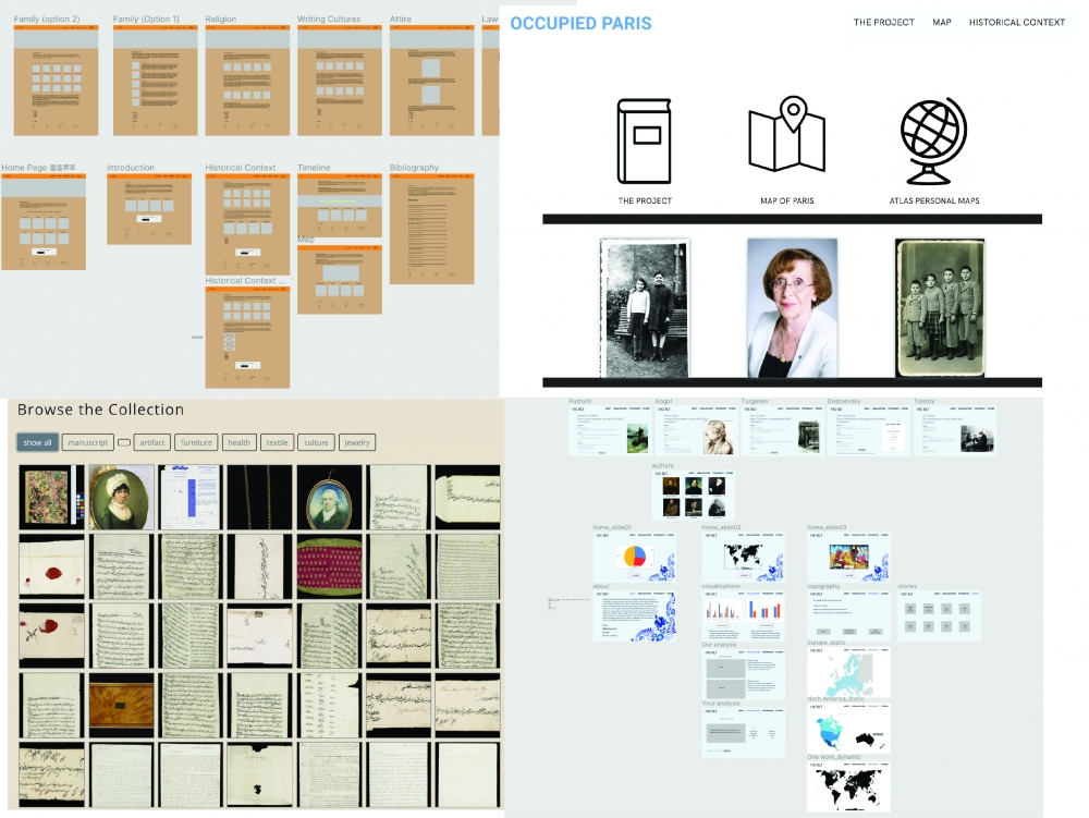 four images of in-progress prototypes of websites from the summer cohort.