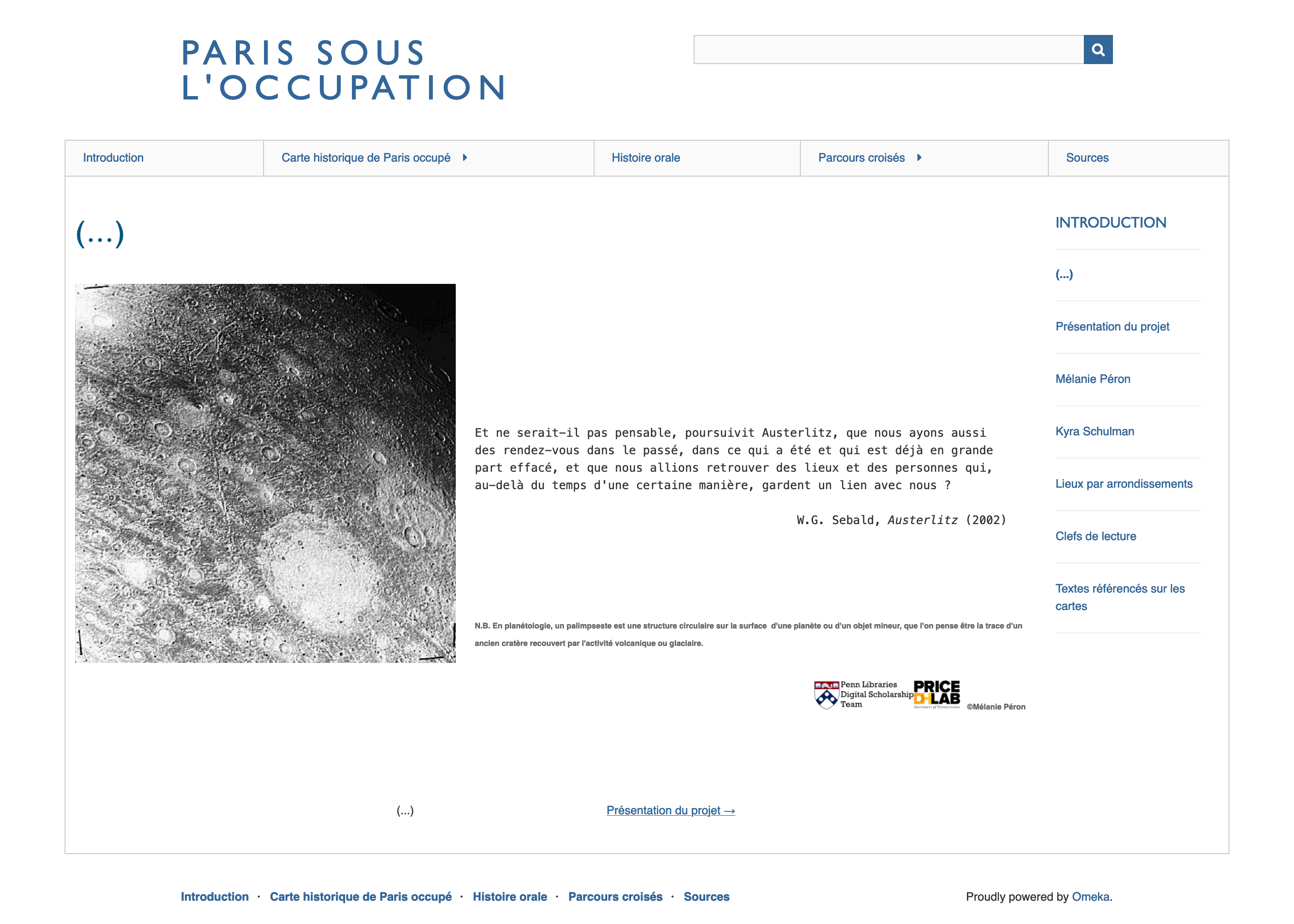 The original Omeka site that housed the Paris Sous L'Occupation project